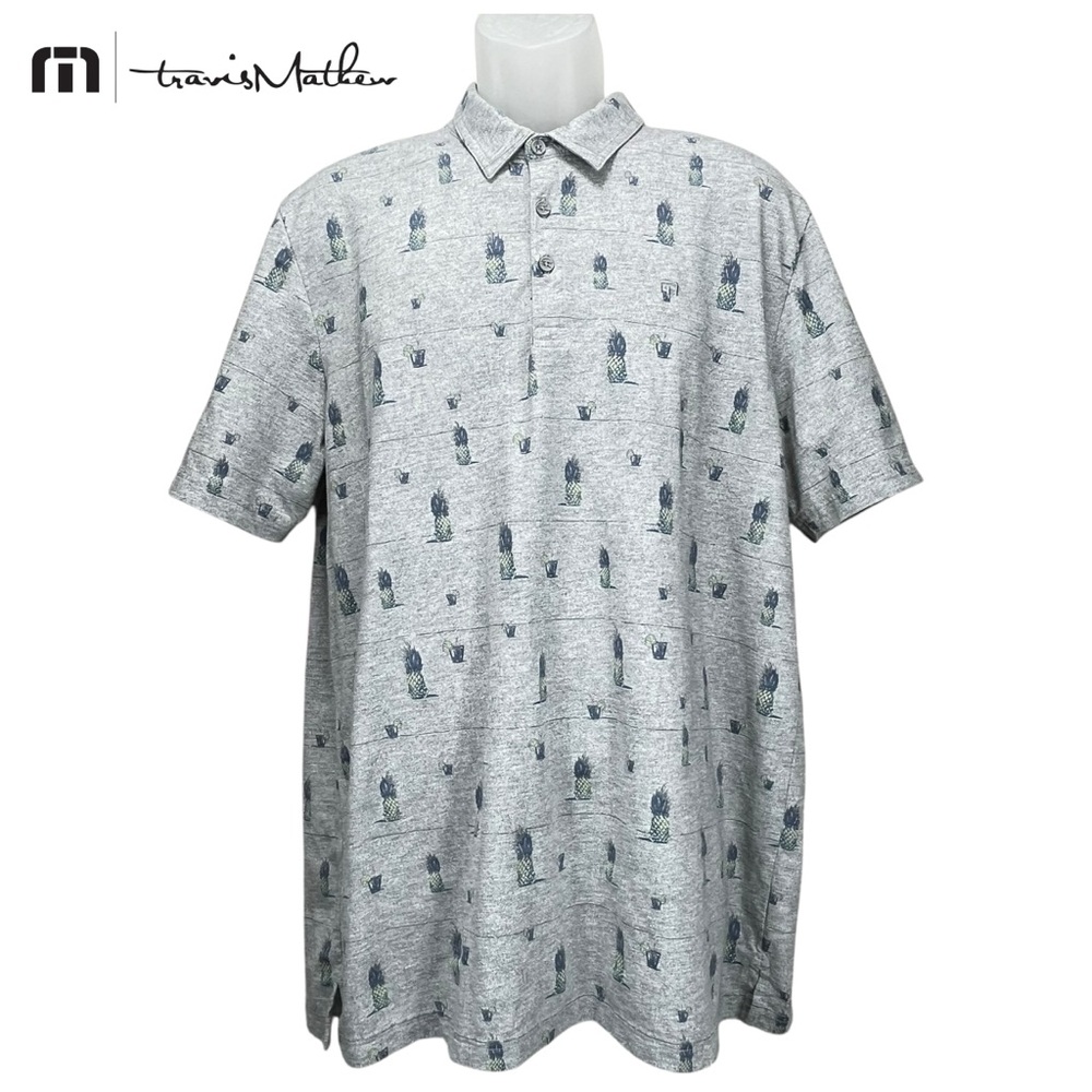 Travis Mathew Men's XL Gray Pineapple Golf Performance Short Sleeve Polo‎ Shirt